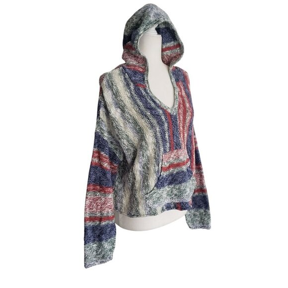 Colorful Cotton Knit Baja Beach Festival Oversized Boxy Crop Hoodie Sweater MED - Picture 4 of 13